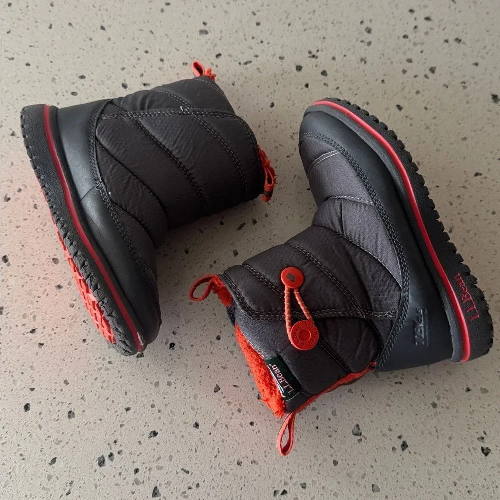 L.L. Bean PRIMALOFT Waterproof Kids' Toddler Snow Boots Gray Orange Trim Size 9